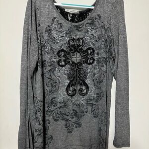 Maurices Charcoal Long Sleeve with Black Embellishment